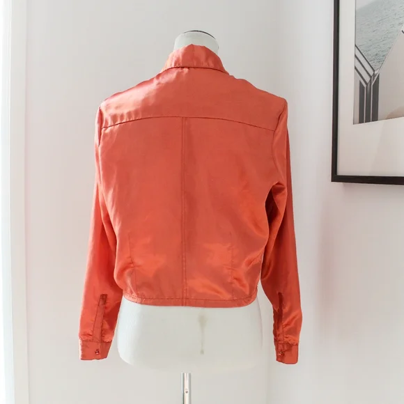 SOLD-Vintage 1950s Orange Satin Tie Front Western Crop Top / Shiny Dagger - Picture 8 of 9